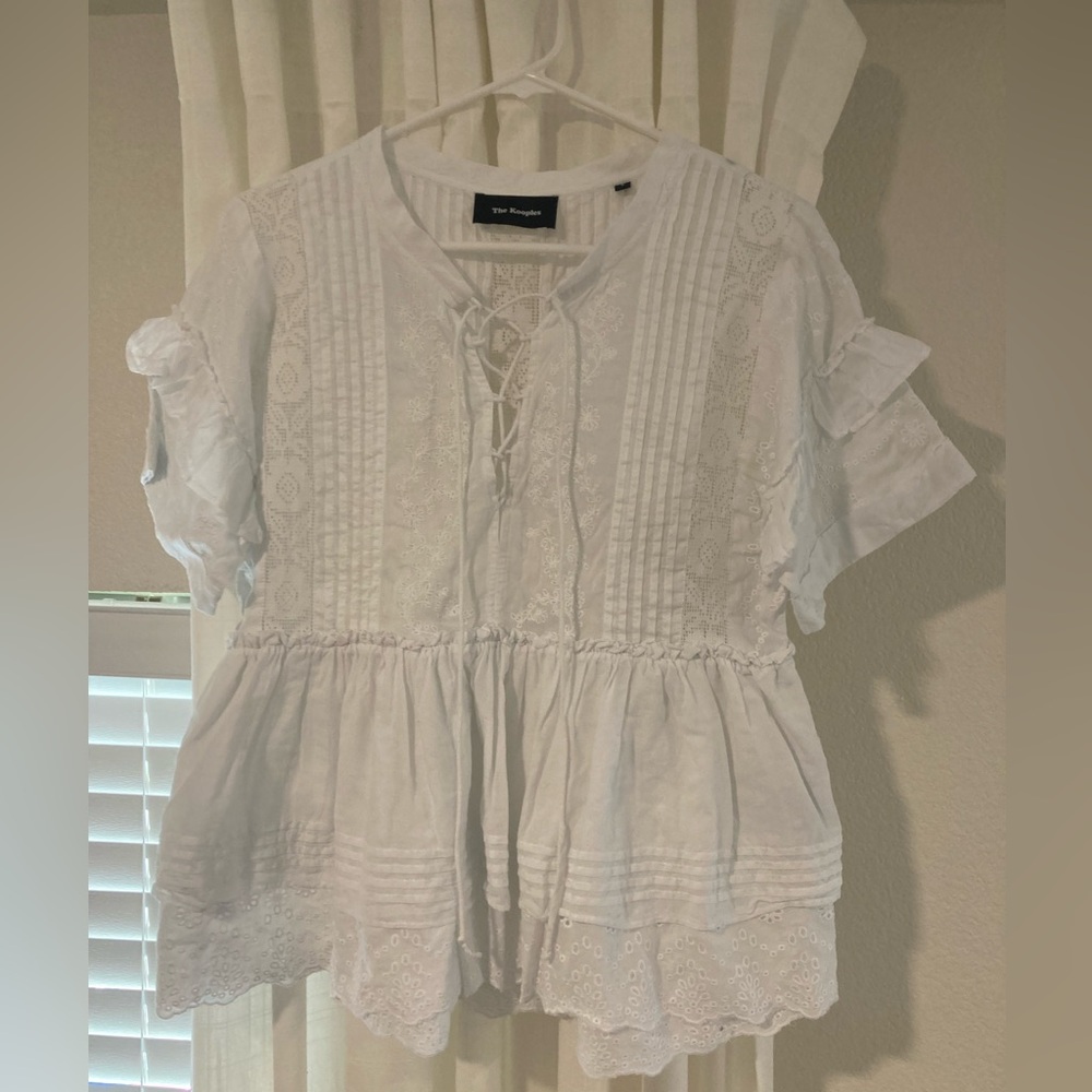 THE KOOPLES White Boho Lace-Up Top